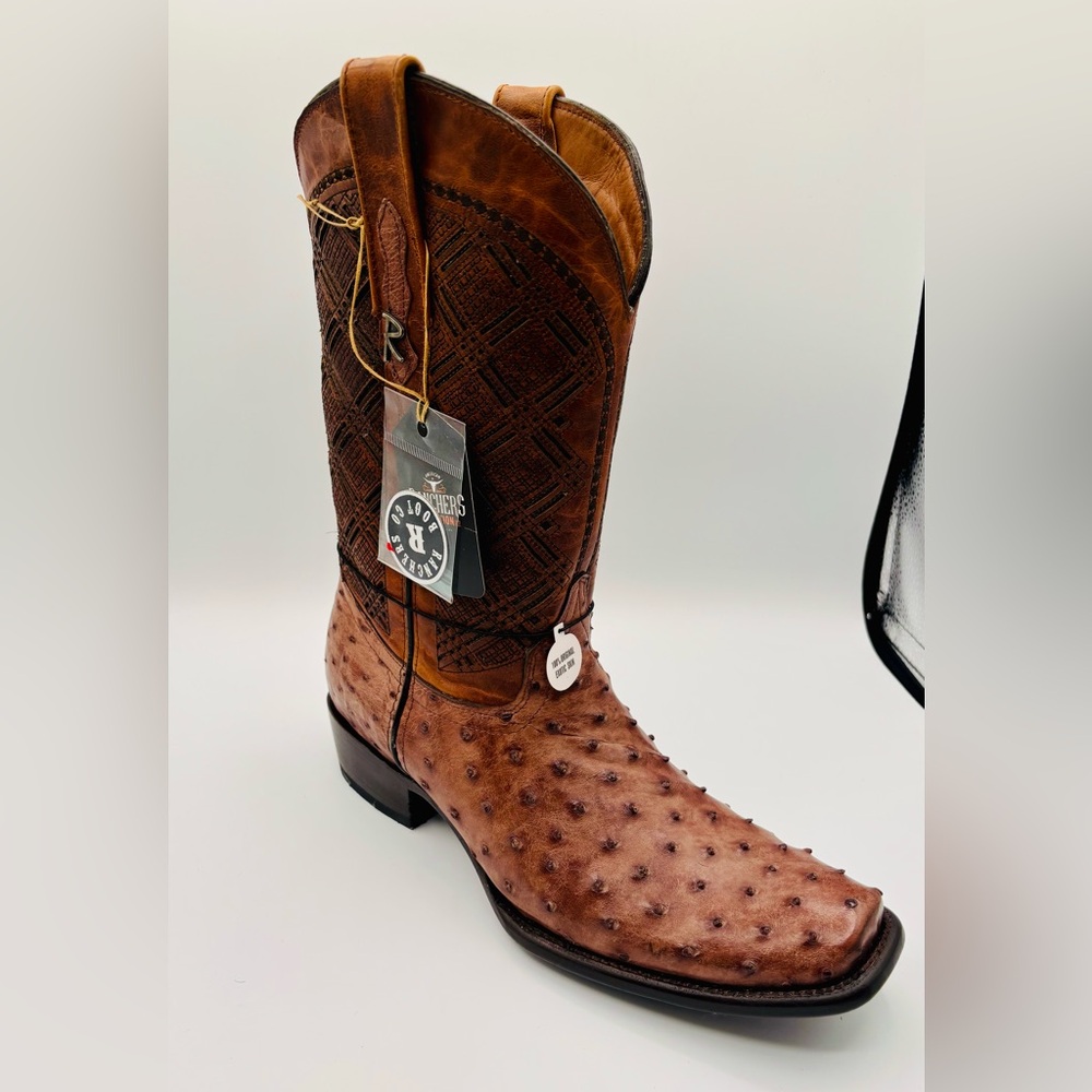 NWT mens exotic RANCHERS cowboy full quill ostrich with cutter toe SIZE 10.5D